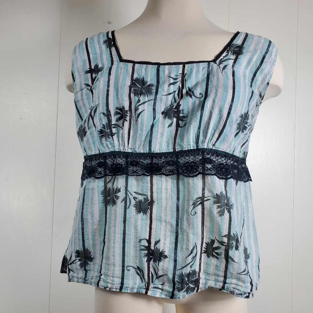 Millennium striped lace embellished tank top 1x
